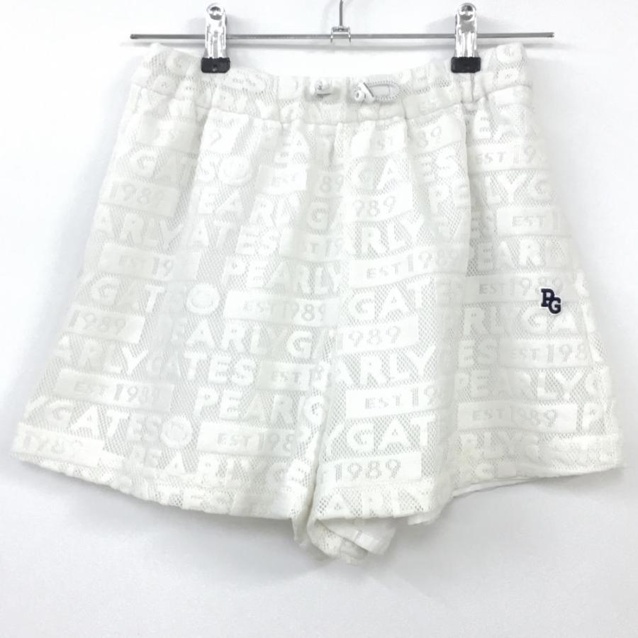 パーリーゲイツ メッシュキュロットスカート 白 ロゴ×ニコちゃん  