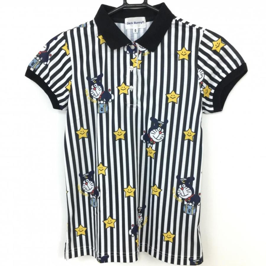 ジャックバニー×ドラえもん 半袖ポロシャツ 黒×白 ストライプ 総柄