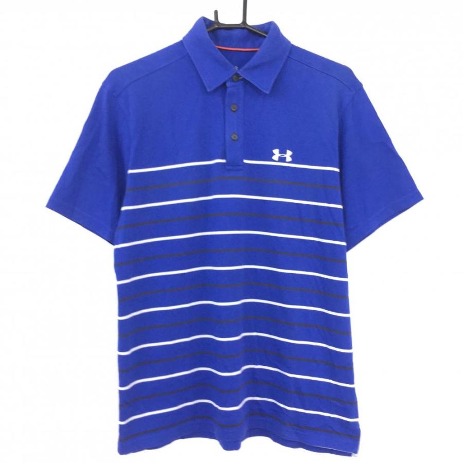 アンダーアーマー 半袖ポロシャツ ブルー×白 ボーダー メンズ LG ゴルフウェア UNDER ARMOUR／50OFF価格 1