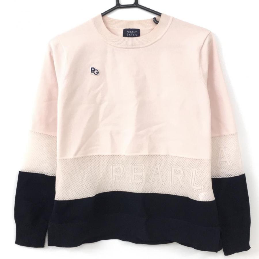 パーリーゲイツ 長袖ニットセーター ライトピンク×黒 ロゴメッシュ  