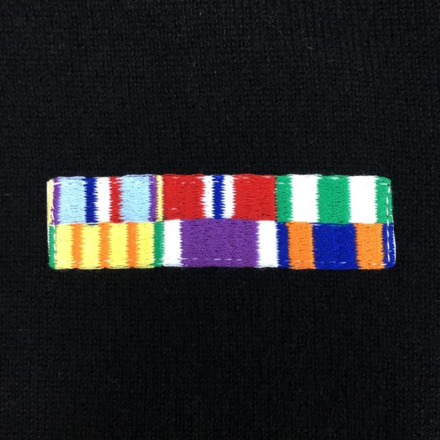 ラフアンドスウェル 長袖ニットセーター 黒×ブルー カシミヤ100％ V