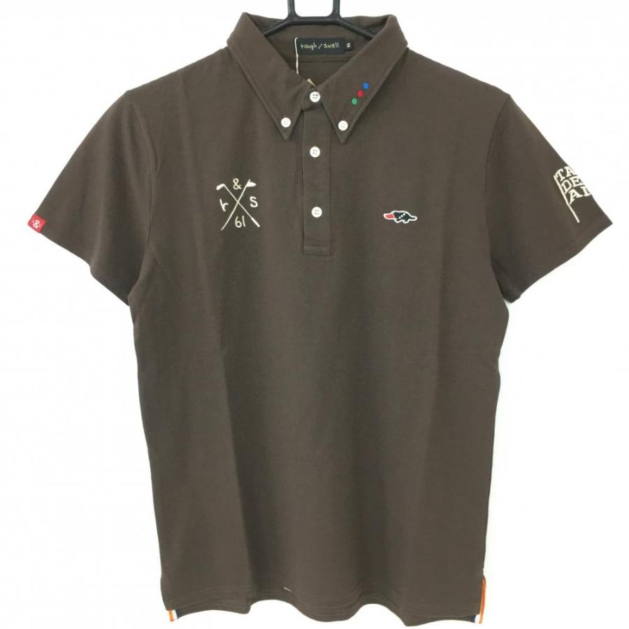 ラフアンドスウェル 半袖ポロシャツ ブラウン×白 ボタンダウン 綿100  