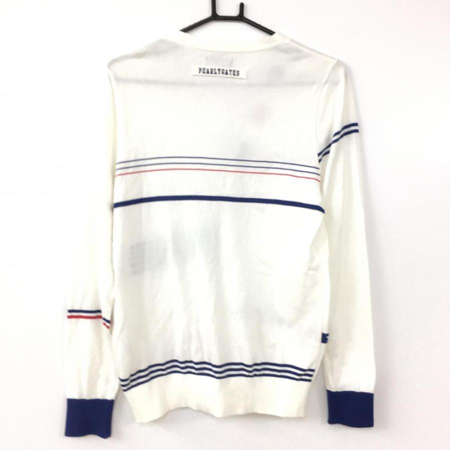 パーリーゲイツ カーディガン ゴルフ ホワイト＆ネイビー 未使用品 Mサイズ 4 PEARLY GATES（パーリーゲイツ） ニットカーディガン 白×ネイビー 一部