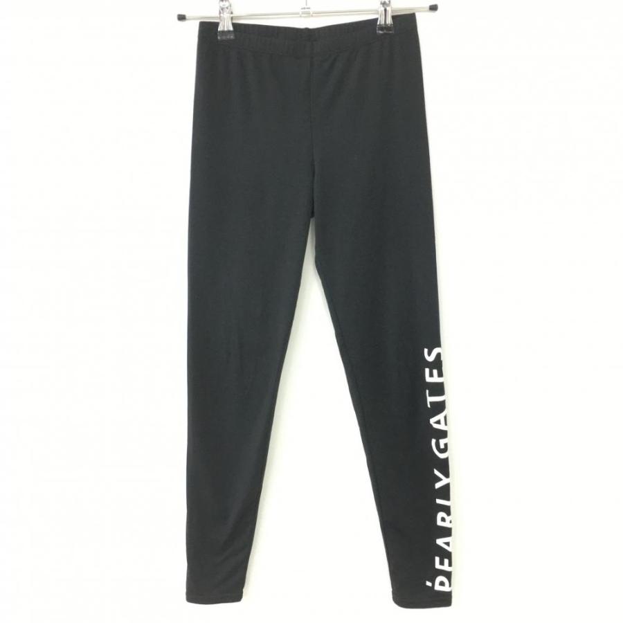 美品】PEARLY GATES パーリーゲイツ レギンスパンツ 黒×白 裾ロゴ  
