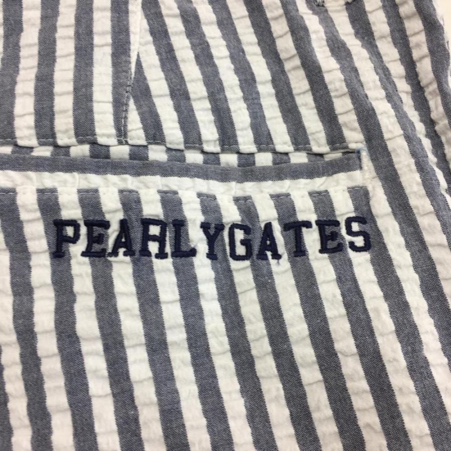 【美品】パーリーゲイツ　ハーフパンツ ストライプ　ロゴ刺繍　5 Peサッカーストライプショートパンツ | PEARLY GATES（パーリー