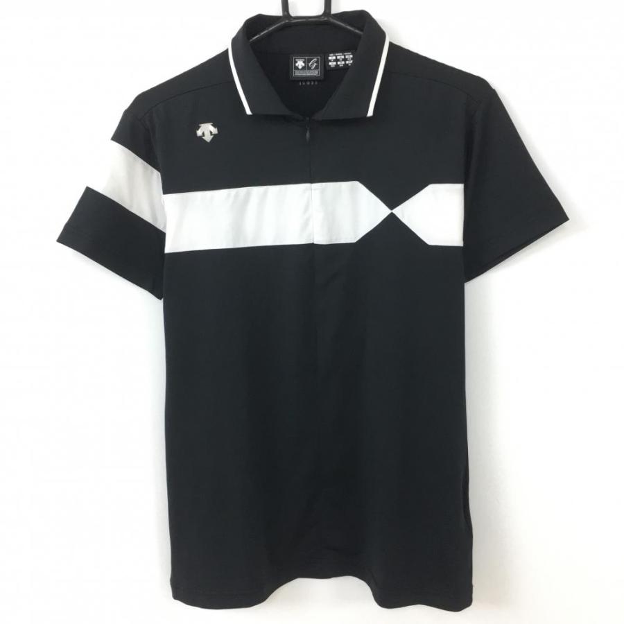 デサントゴルフ 中田英寿 ハーフジップ フレンチスリーブ ポロシャツ 黒 M デサントゴルフ 中田英寿 ハーフジップ フレンチスリーブ