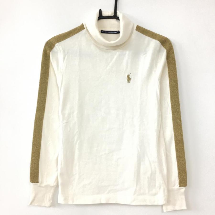 ラルフローレンゴルフ 長袖ハイネックシャツ 白×ゴールド 袖ライン