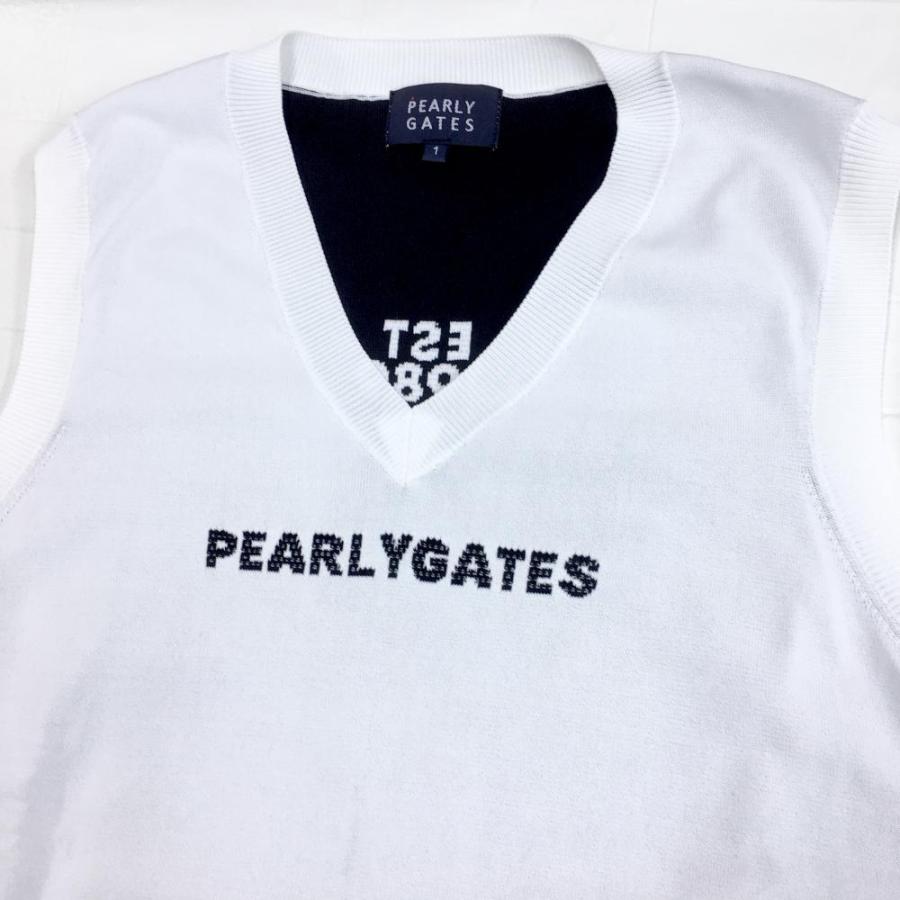 PEARLY GATES パーリーゲイツ ニットベスト 白×黒 Vネック ロゴ PEARLY GATES パーリーゲイツ ニットベスト 白×黒 Vネック ロゴ