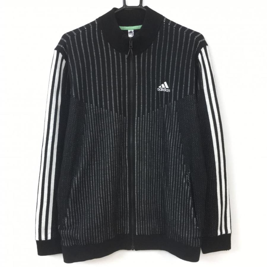 adidas（アディダス） ニットジャケット 黒×白 ストライプ編み ウール 