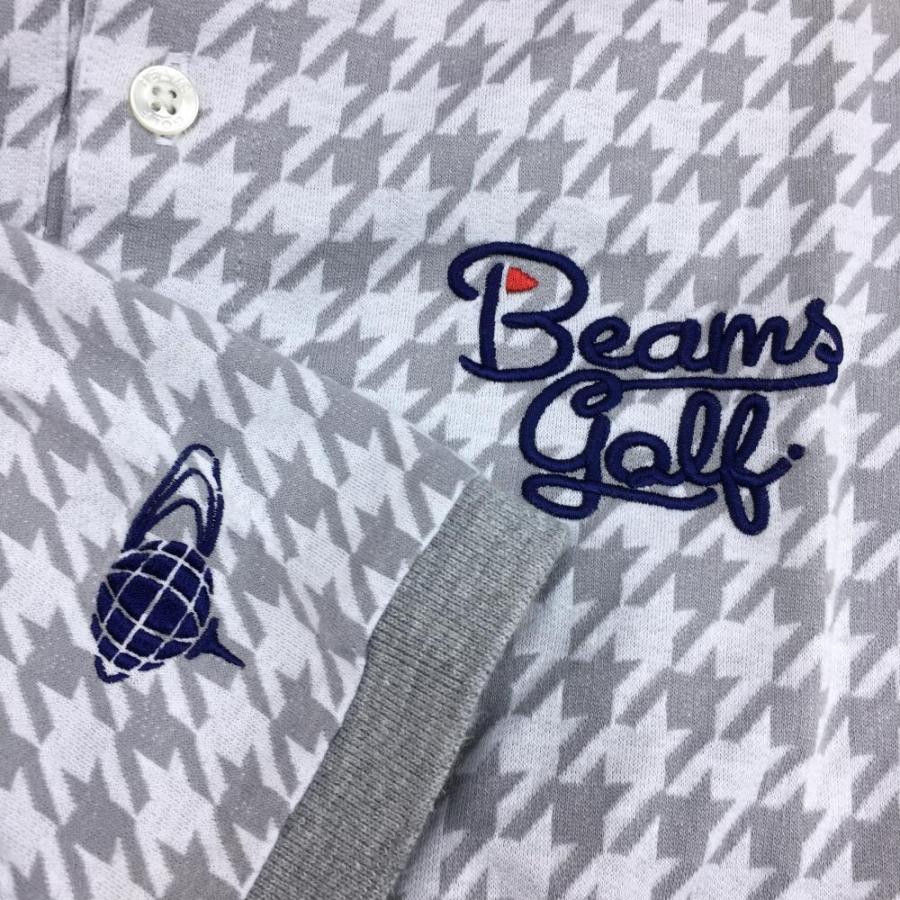 サイズ：L BEAMS GOLF ビームスゴルフ  半袖ポロシャツ 千鳥柄 グレー系 [240101432654] ゴルフウェア メンズ ストスト BEAMS（ビームス） ビームスゴルフ 半袖ポロシャツ グレー×白 千鳥格子