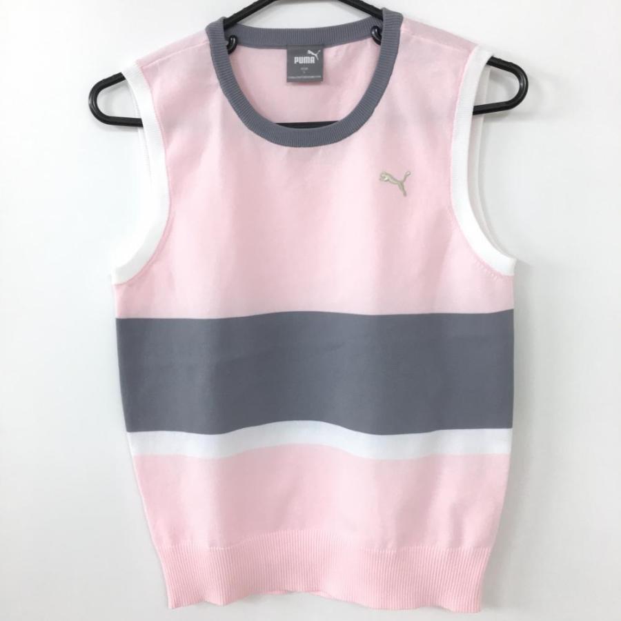 PUMA（プーマ） サマーニットベスト ピンク×グレーロゴ刺しゅう