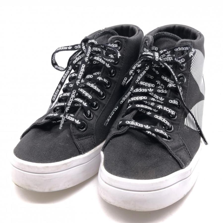美品】adidas アディダス ハイカット厚底シューズ 黒×白 F36892 コート 