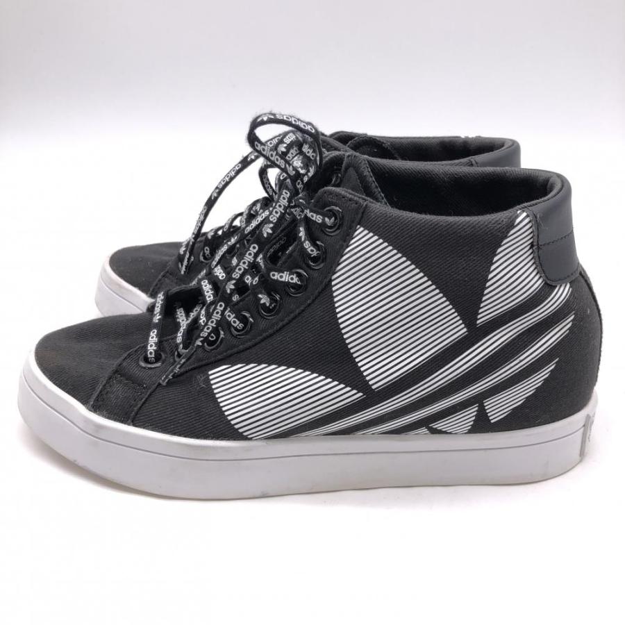 美品】adidas アディダス ハイカット厚底シューズ 黒×白 F36892 コート 