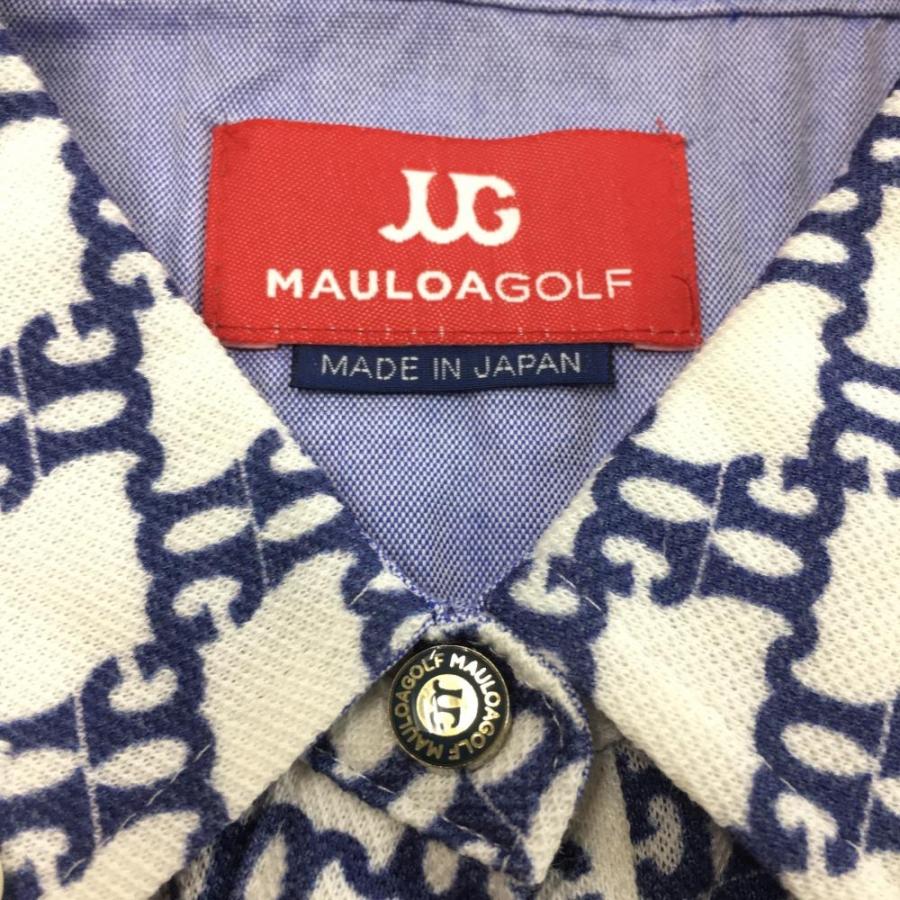マウロアゴルフ 半袖ポロシャツ 白×ネイビー 総柄 バックロゴ刺しゅう 
