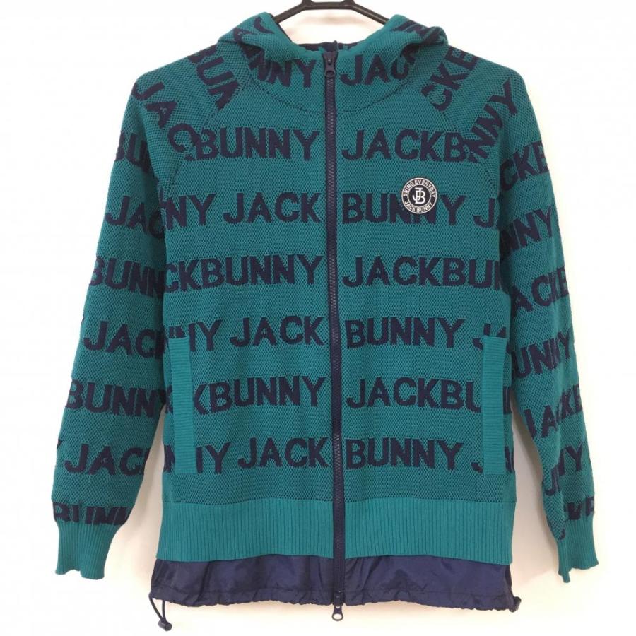 ジャックバニー ゴルフ レディース ニットパーカー M ほぼ新品 美品】Jack Bunny ジャックバニー 切替ニットパーカー ブルーグリーン