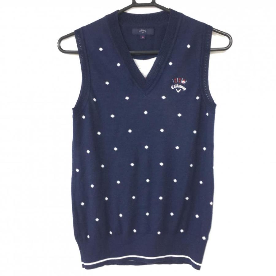 Callaway キャロウェイ ニットベスト ネイビー×白 ドット柄 V