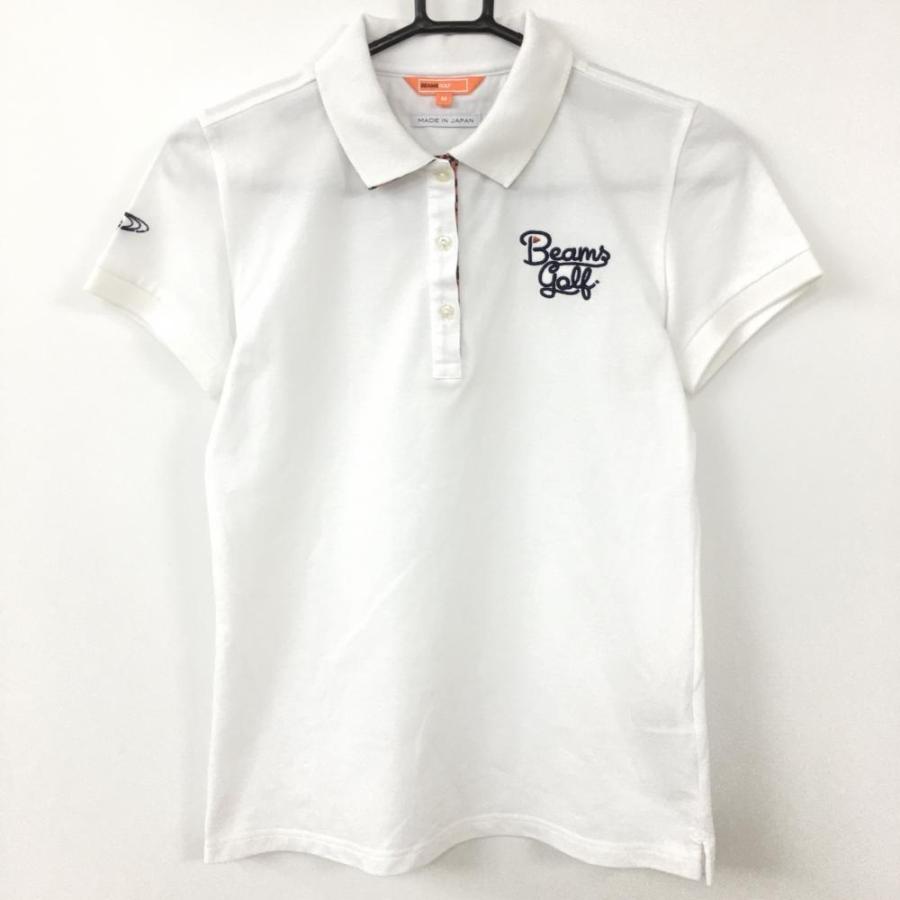 ビームスゴルフ 半袖ポロシャツ 白×ネイビー 襟裏小花柄 日本製
