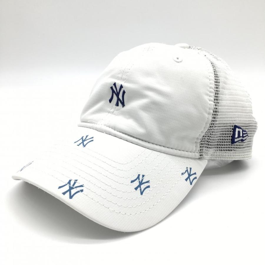 NEW ERA（ニューエラ） メッシュキャップ 白×ブルー つば総柄 ゴルフ