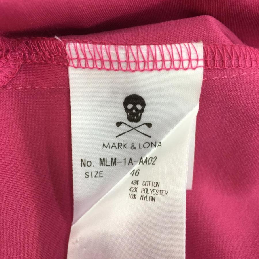マークアンドロナ 半袖ハイネックシャツ ピンク×黒 ハーフジップ