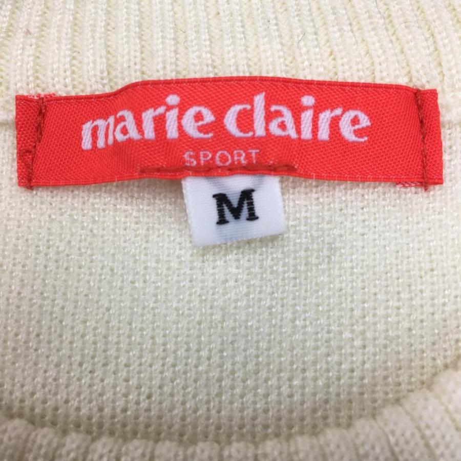 マリクレール ニットベスト 白×レッド 前面チェック ウール混 レディース M ゴルフウェア marie claire （超美品）／10%OFF価格