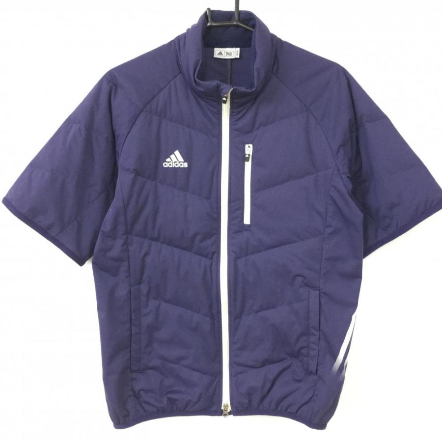adidas アディダス 半袖ダウンジャケット ネイビーパープル ネック裏 