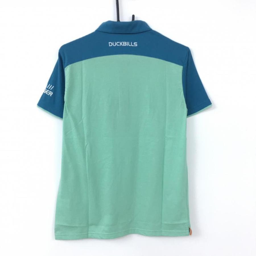 ラフアンドスウェル メンズ 半袖 ポロシャツ グリーン　サイズＭ ラフアンドスウェル 半袖ポロシャツ ミントグリーン×ブルー バイ