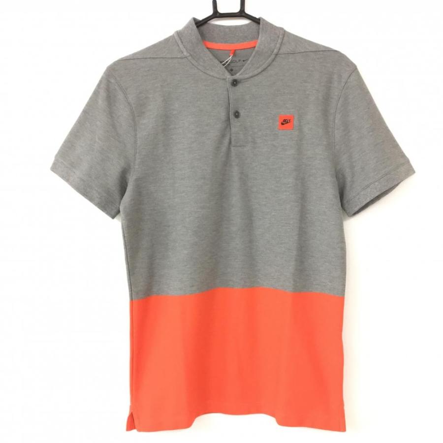 NIKE（ナイキ） ナイキゴルフ 半袖ポロシャツ グレー×レッド バイ