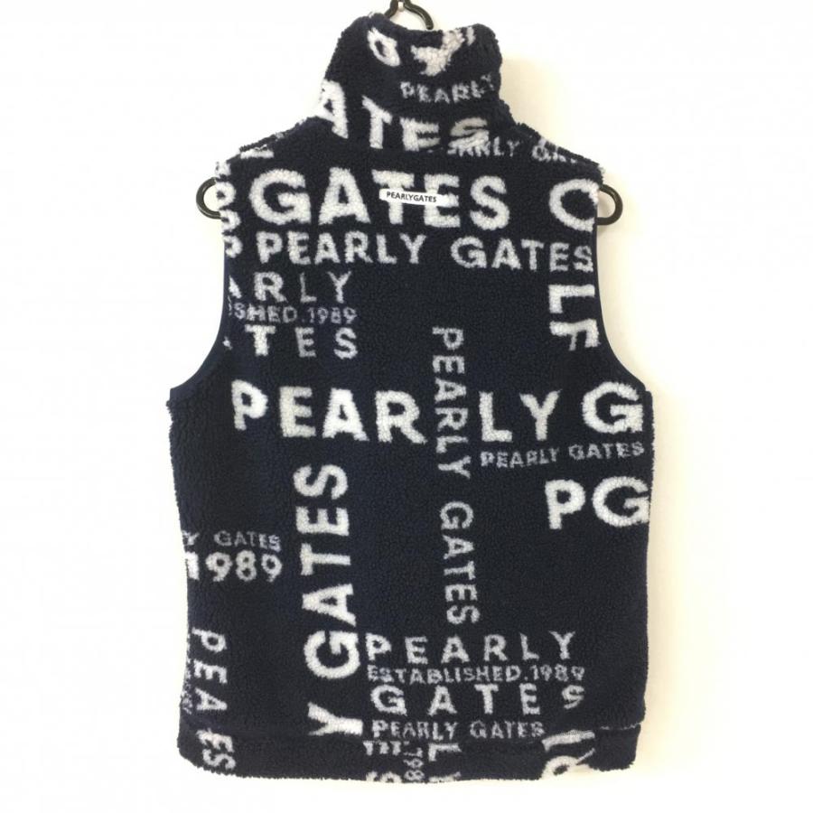 超美品】PEARLY GATES パーリーゲイツ ボアベスト ネイビー×白 ロゴ総
