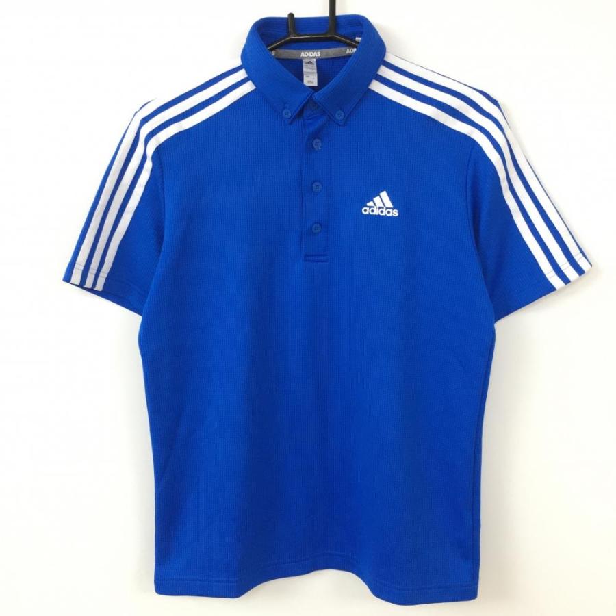 今だけ限定値下げ中！新品タグ付き！(アディダス)のポロシャツ×５枚 adidas（アディダス） 半袖ポロシャツ ブルー×白 ボタンダウン 3ライン