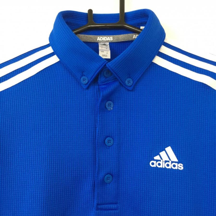 adidas（アディダス） 半袖ポロシャツ ブルー×白 ボタンダウン 3ライン
