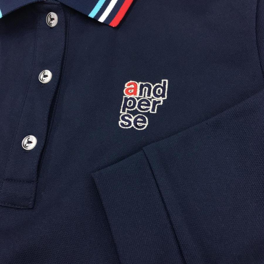 and per se（アンパスィ） 長袖ポロシャツ ネイビー×レッド 襟ライン