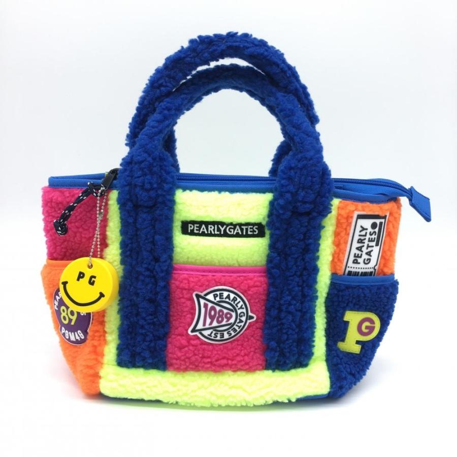 パーリーゲイツ カートバッグ ブルー×蛍光イエロー ボア ニコちゃん