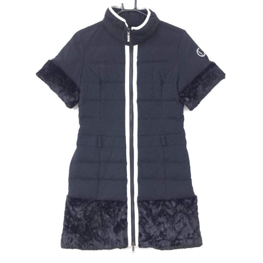 キャロウェイ 半袖ダウンワンピ―ス 黒×白 袖裾ファー ダウン90