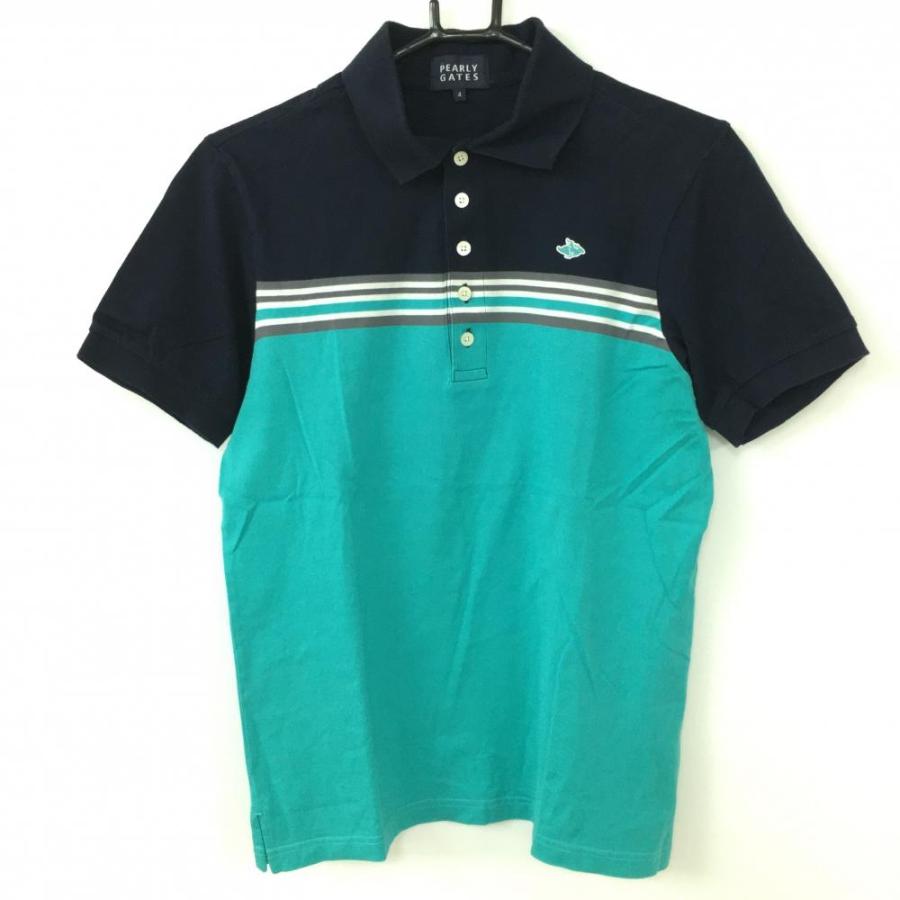 PEARLY GATES ポロシャツ グリーン サイズ1 PEARLY GATES パーリーゲイツ 半袖ポロシャツ ブルー×グリーン
