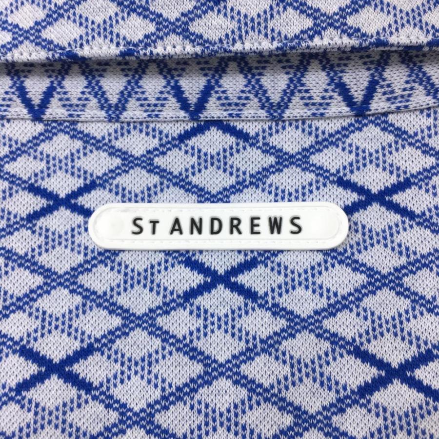 St ANDREWS セントアンドリュース 半袖ポロシャツ 白×ブルー 格子柄