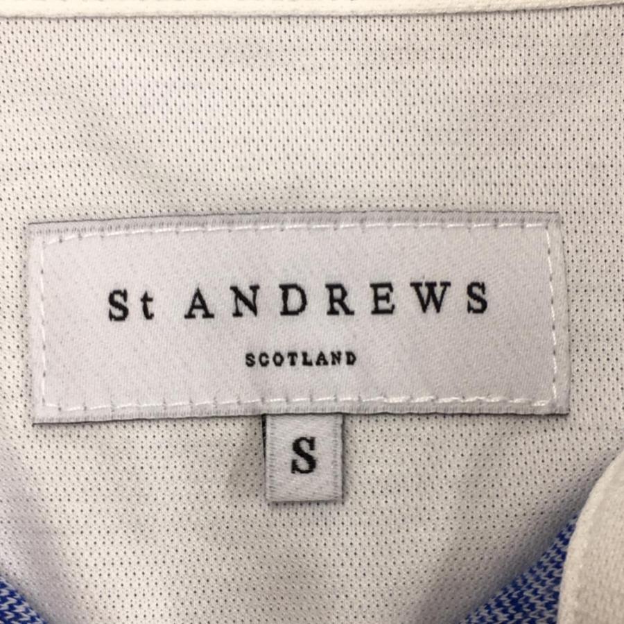 St ANDREWS セントアンドリュース 半袖ポロシャツ 白×ブルー 格子柄