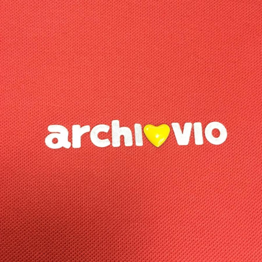 archivio（アルチビオ） 襟付き半袖シャツ レッド×白 襟ロゴ サイド