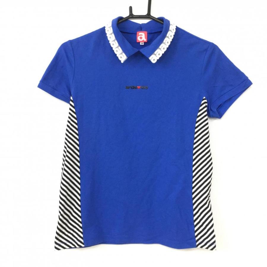 アルチビオ 襟付き半袖シャツ ブルー×白 襟ロゴ サイド斜めストライプ