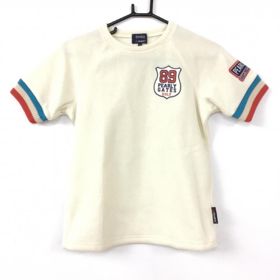 パーリーゲイツ 半袖フリース アイボリー×レッド 袖口ボーダーニット 