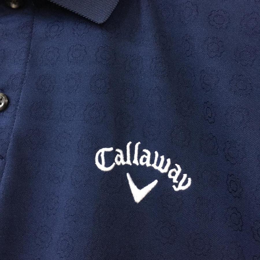 キャロウェイ 半袖ポロシャツ ネイビー 花柄織生地 襟裏花柄 メンズ M