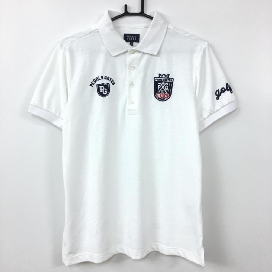 PEARLY GATES パーリーゲイツ 半袖ポロシャツ 白×ネイビー ロゴ PEARLY GATES パーリーゲイツ 半袖ポロシャツ 白×ネイビー ロゴ