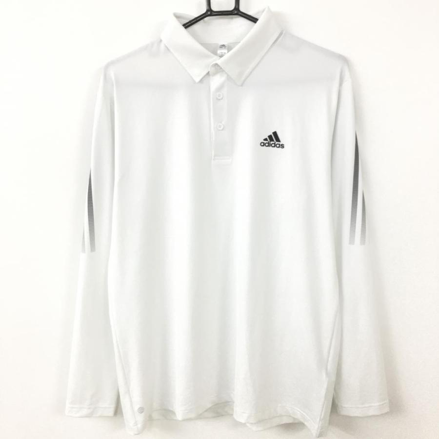 adidas（アディダス） 長袖ポロシャツ 白×黒 袖3ライン ストレッチ