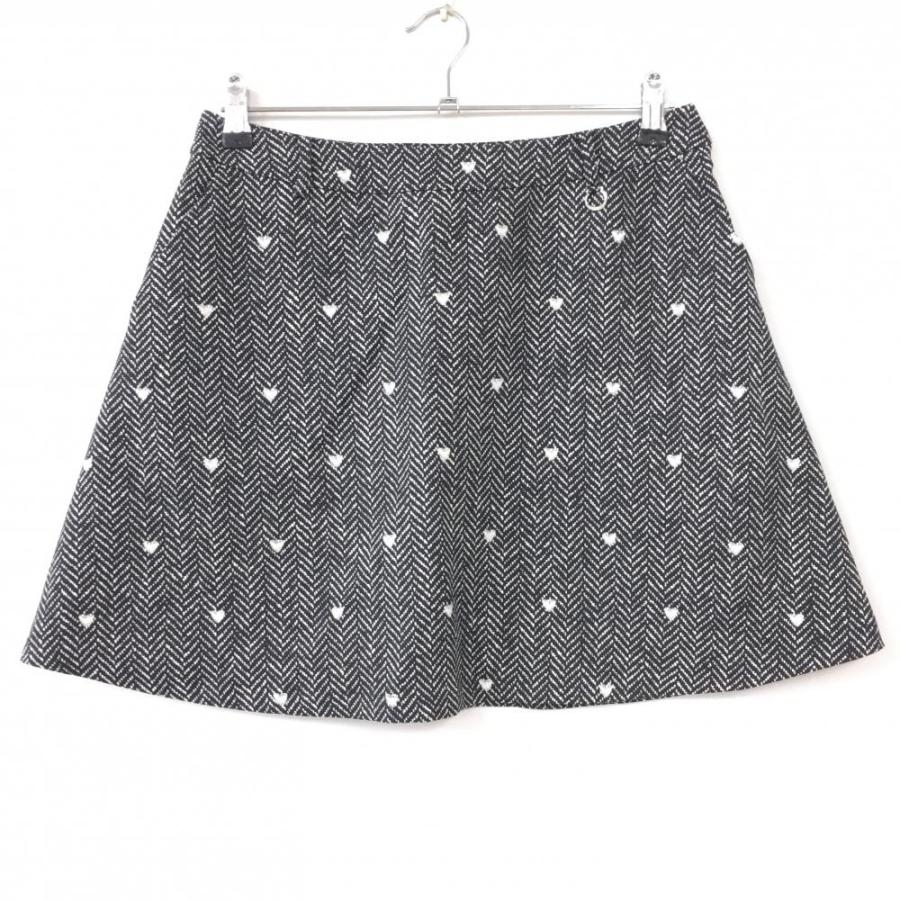 アダバット スカート 黒×白 ヘリンボーン×ハート柄風 取り外しポケット 