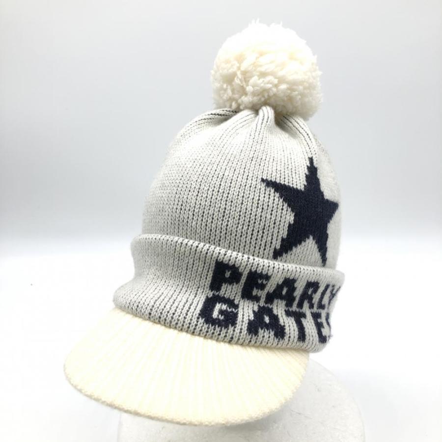 PEARLY GATES パーリーゲイツ つば付きニット帽 白×ネイビー PEARLY GATES パーリーゲイツ つば付きニット帽 白×ネイビー