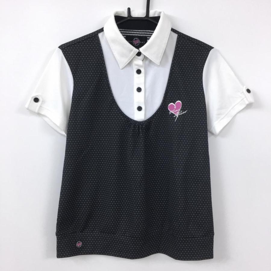 VIVA HEART（ビバハート） 半袖ポロシャツ 白×黒 重ね着風 無地×ドット