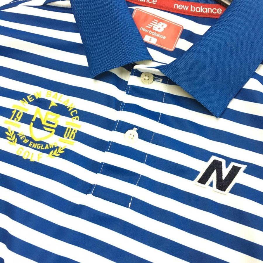 New Balance（ニューバランス） 半袖ポロシャツ ブルー×白 ボーダー 