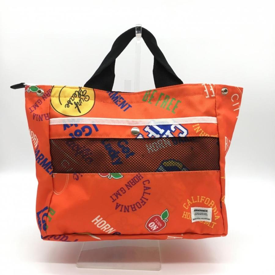 ホーンガーメント カートバッグ オレンジ×白 総柄 ショルダー付き 複数