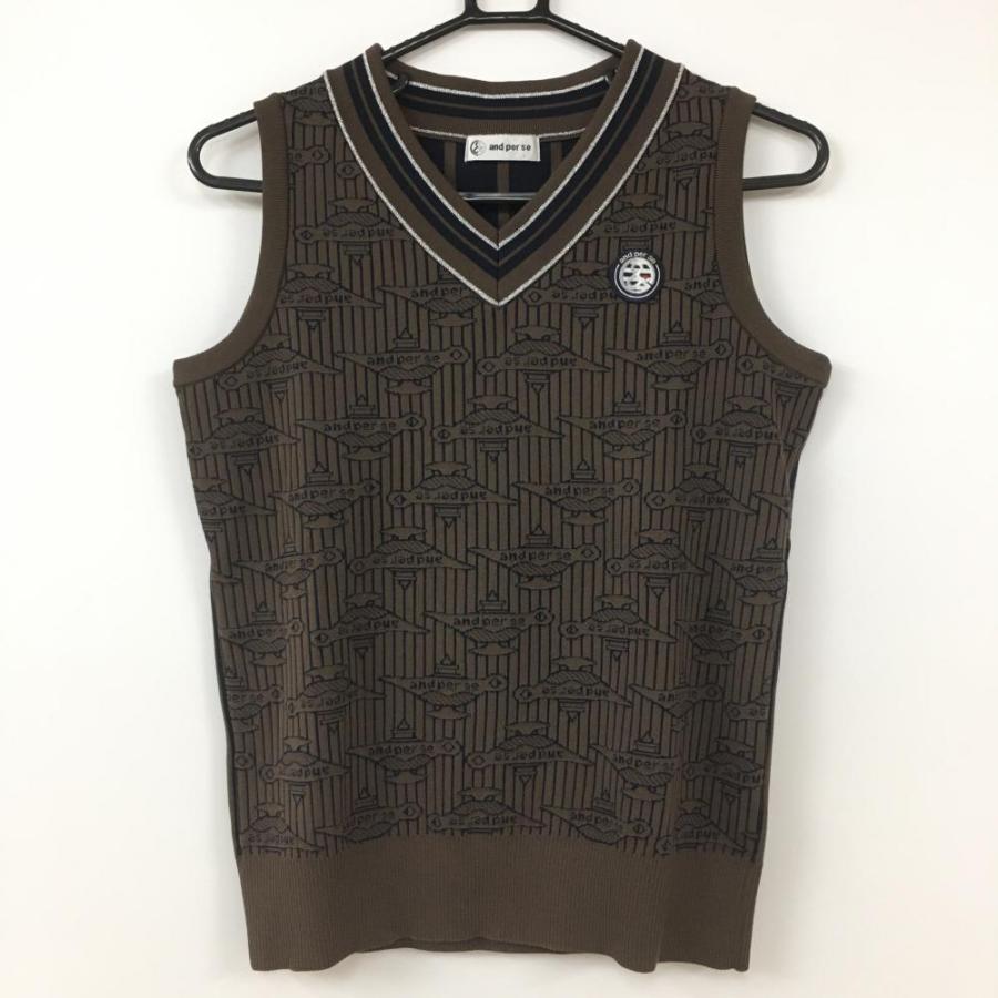 and per se ネイビー Vネック ベスト and per se アンパスィ ニットベスト ブラウン×ダークネイビー