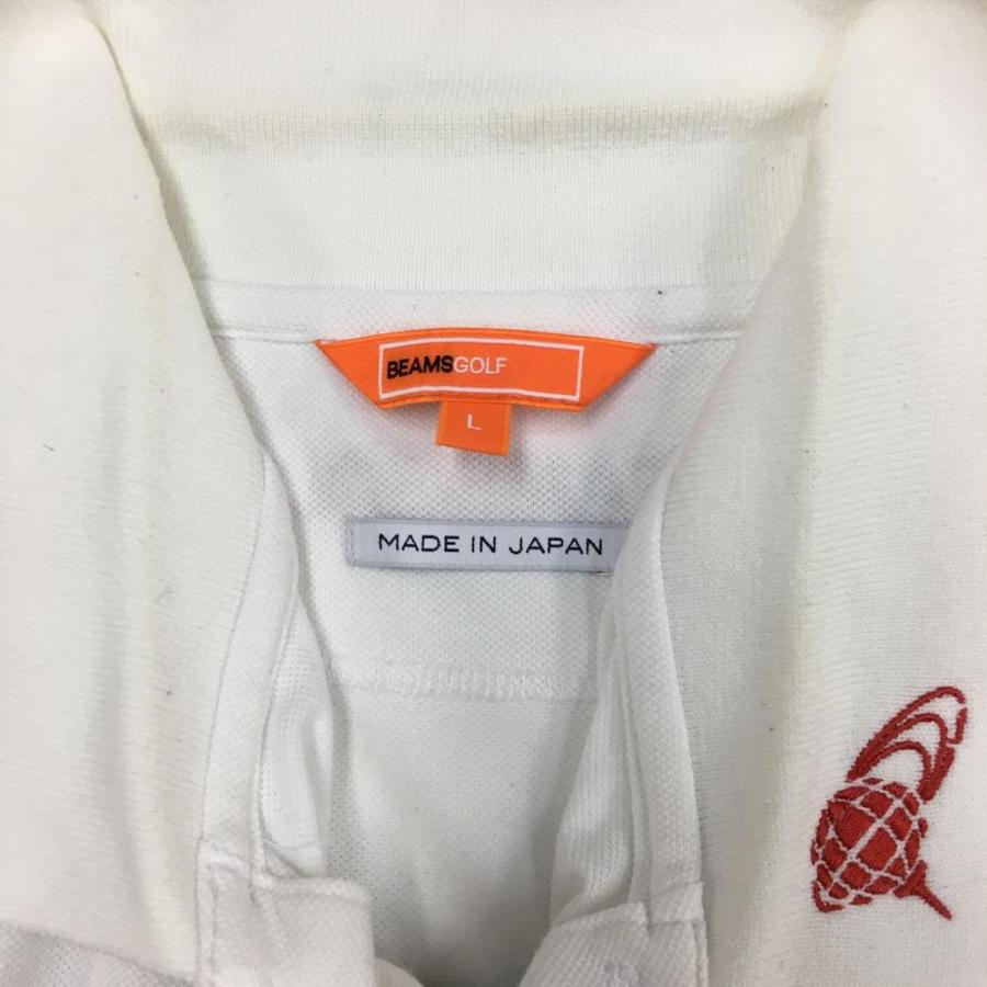 BEAMS ビームスゴルフ 半袖ポロシャツ 白×ネイビー ロゴ刺しゅう 日本