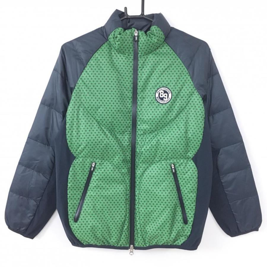 パーリーゲイツ ダウンジャケット ネイビー×グリーン 総柄×無地 サイド